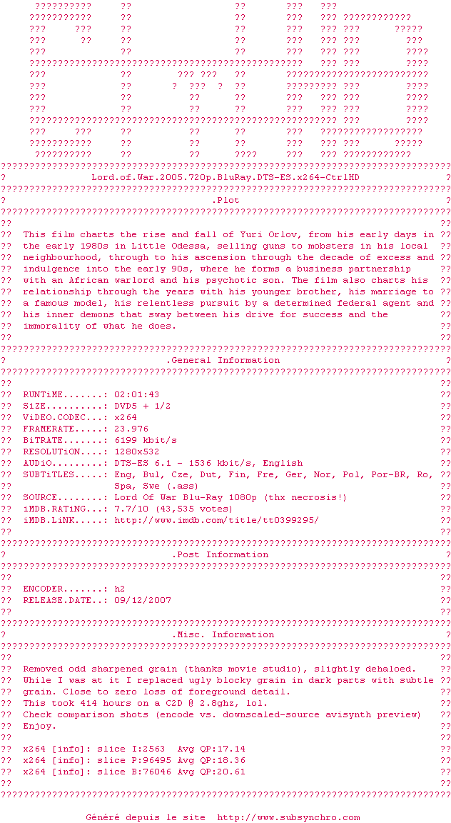 Nfo de la release Lord.of.War.2005.720p.BluRay.DTS-ES.x264-CtrlHD