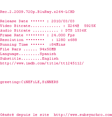 Nfo de la release Rec.2.2009.720p.BluRay.x264-LCHD