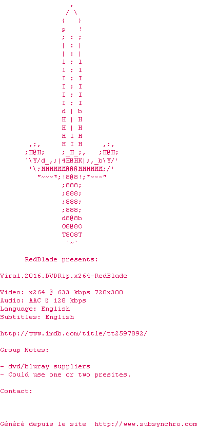 Nfo de la release Viral.2016.DVDRip.x264-RedBlade