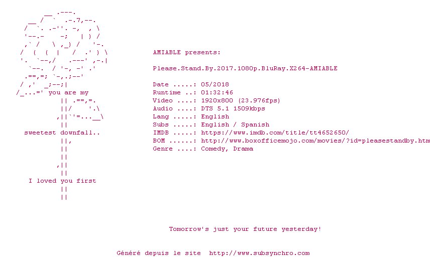 Nfo de la release Please.Stand.By.2017.1080p.BluRay.x264-AMIABLE